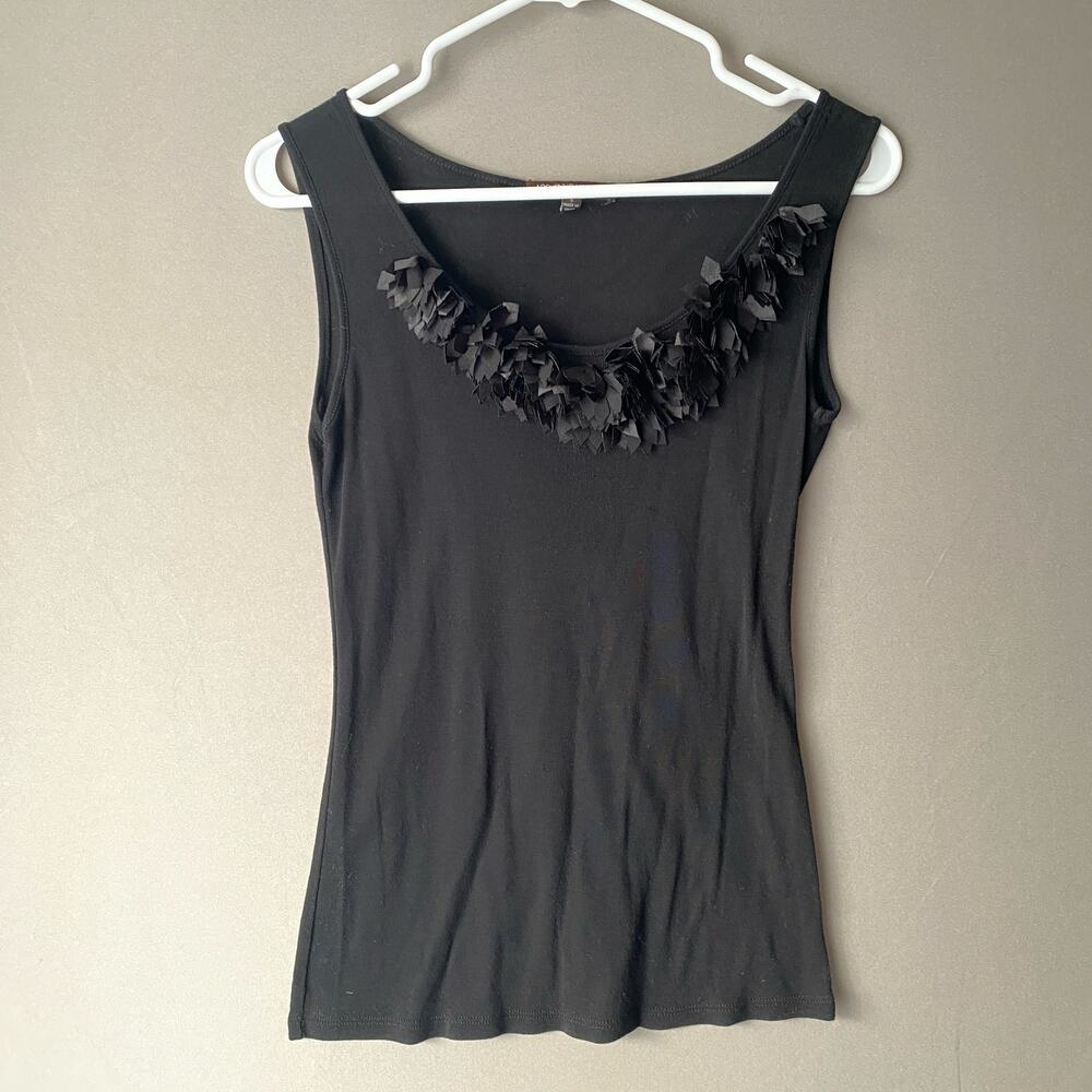Adrienne Vittadini sz‎ S black ruffle tassel sleeveless tank blouse